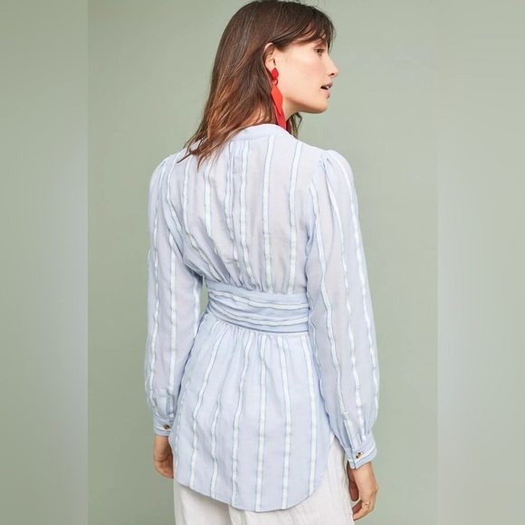 Anthropologie Building 18 South Seas Tunic Blue Striped Tie Waist Size 12 - Picture 2 of 10